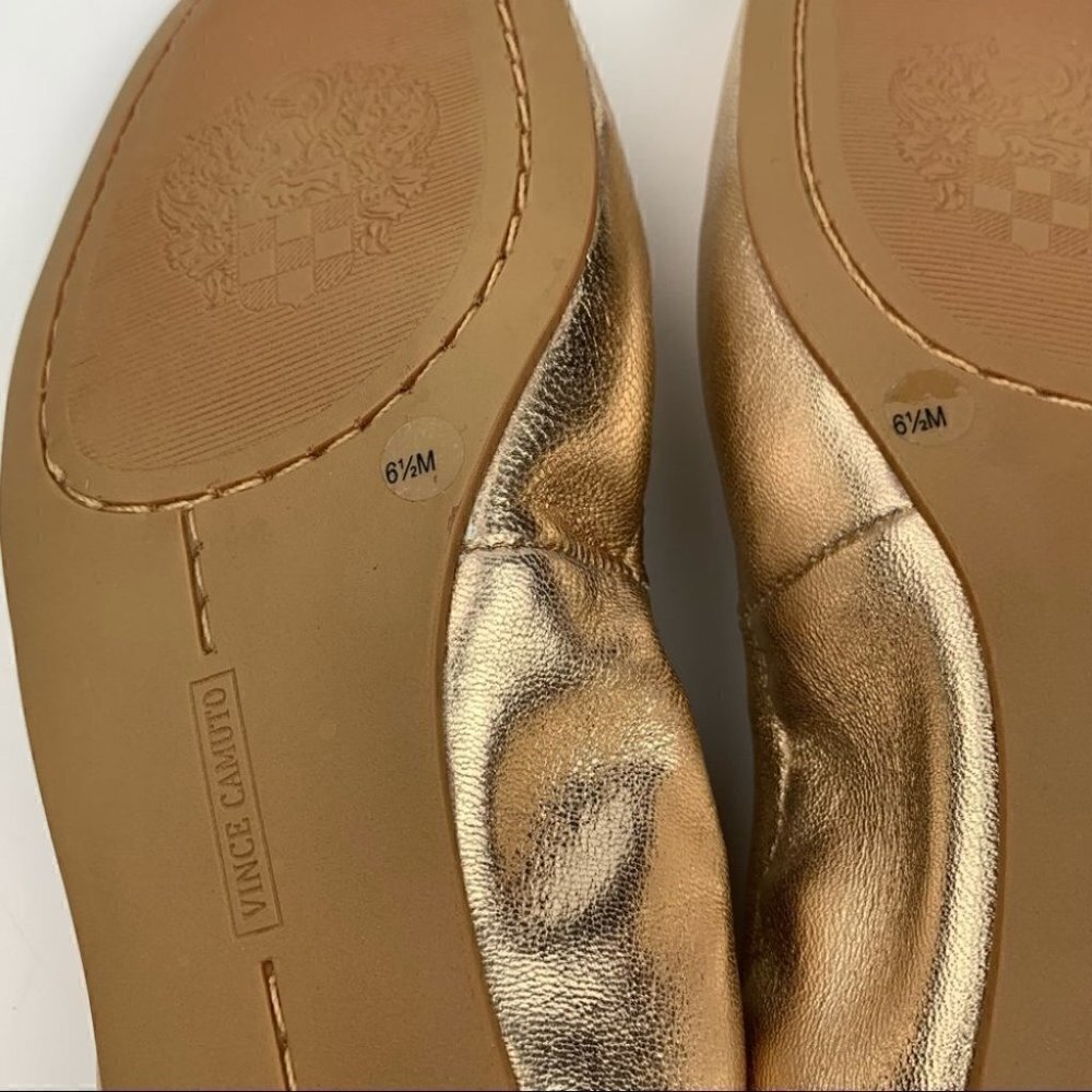 New Vince Camuto ballet flats Brindin sz 6.5 Egyptian gold leather square toe - Picture 12 of 13